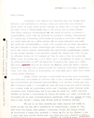 Carta de Vladimir Herzog para Tamás Szmrecsányi, 23 out. 1967
